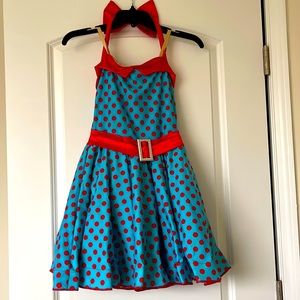 Weissman Dance Costume. Blue with red polka dots. Child Large (CL)
